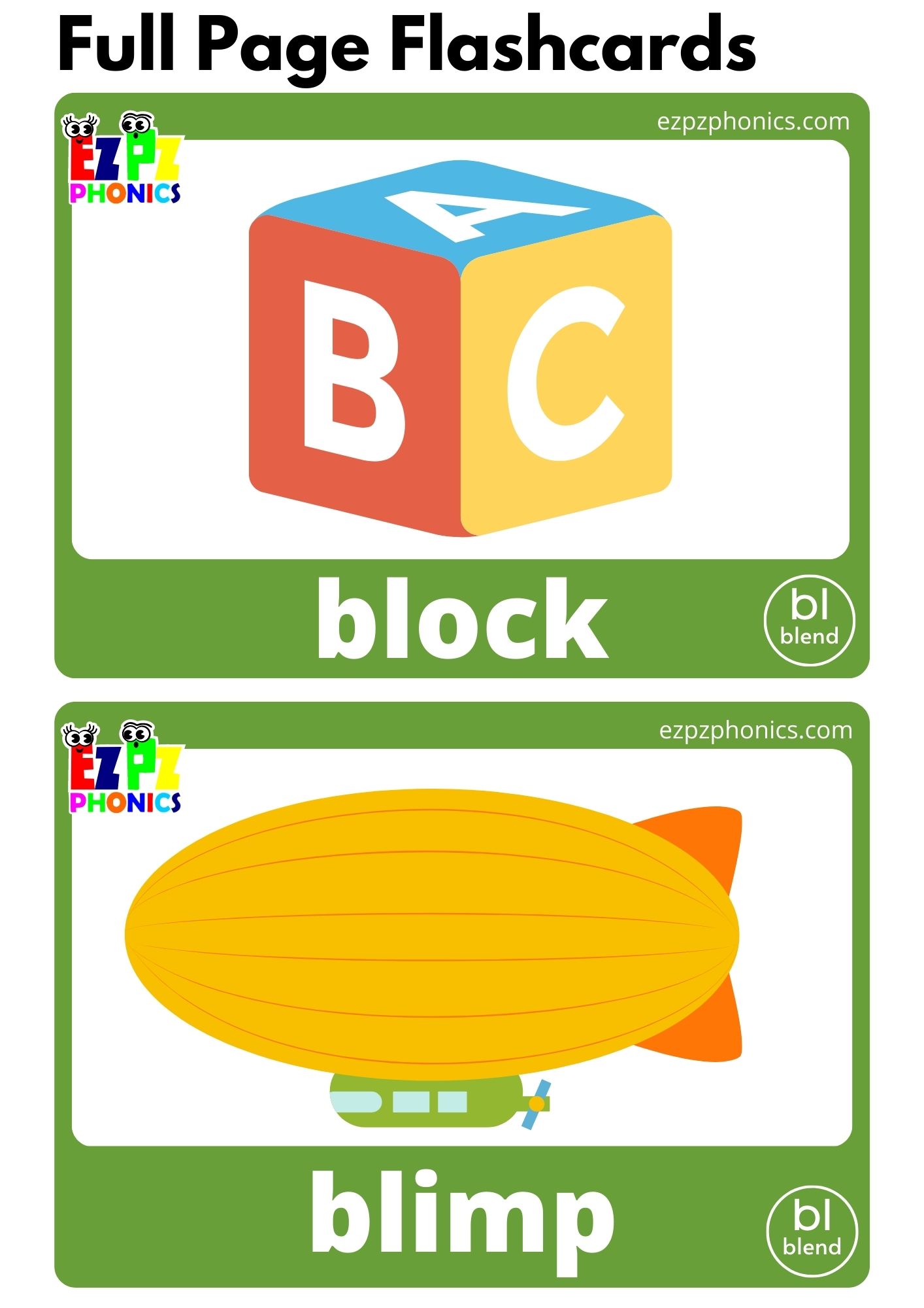 BL Blends Phonics Flashcards with Images and Words Download Free Printable PDF or View Online for Teaching Phonics to Kindergarten and ESL Students